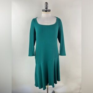 💚 3453. Ribbed Asymmetrical Fit & Flare Midi Dress